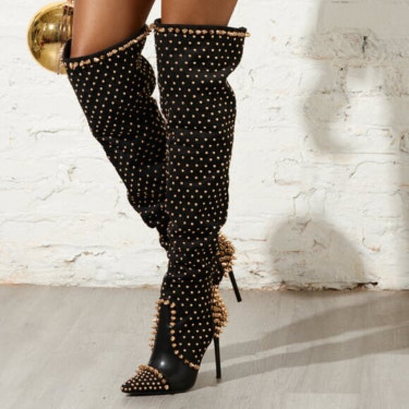 AZALEA WANG " SPITEFUL SPIKES " THIGH HIGH BOOT( BRAND NEW !!!!!!!!!!!!!!!!! - Picture 3 of 7